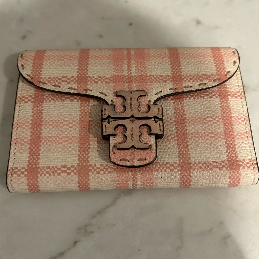 Tory Burch Pink Plaid Gingham Wallet